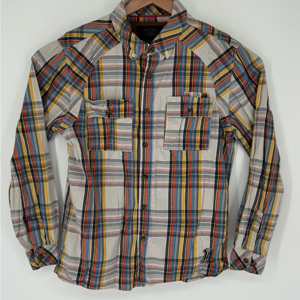 Harley-Davidson Men’s Multicolored Plaid Long Sleeve Button Up Cotton Sz Lg A5 - Picture 2 of 7